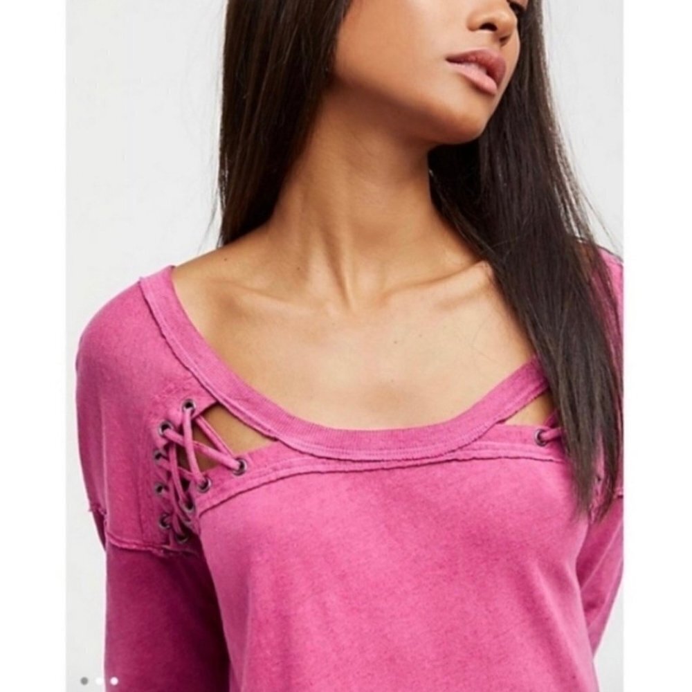 We the Free People First Love Lace up top Pink Size XS linen cotton long sleeve
